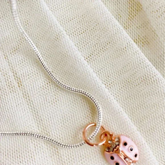 Cute Pink LadyBug Rose Goldplated Pendant Silver plated Necklace 18" - Picture 9 of 10
